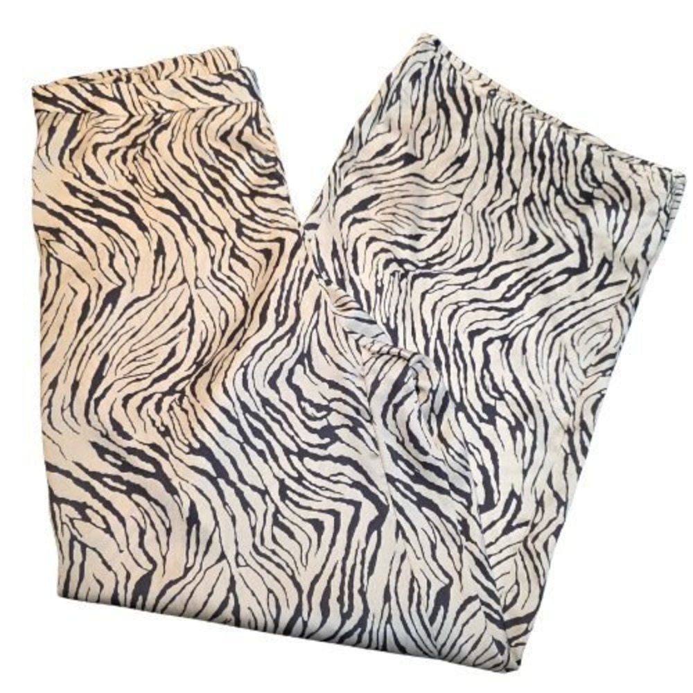 Lacy Paris Womens Large  Zebra Print Wide Leg Pants Black Cream Flowy Trousers